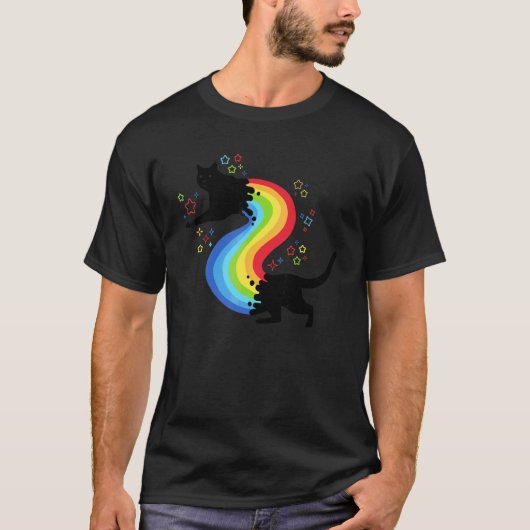 Niedliche Rainbow Retro Kat Farbige Kätzchen Vinta T-Shirt (Vorderseite)