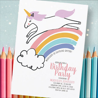 Niedliche Rainbow Unicorn Geburtstagsparty Einladu Einladung