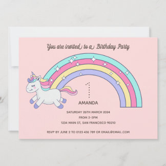 Niedliche Rainbow Unicorn Geburtstagsparty Einladu Einladung