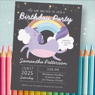 Niedliche Rainbow Unicorn Geburtstagsparty Einladu Postkarte
