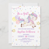Niedliche Rainbow Unicorn Girl Baby Dusche Einladu Einladung (Vorderseite)