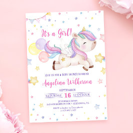 Niedliche Rainbow Unicorn Girl Baby Dusche Einladu Einladung
