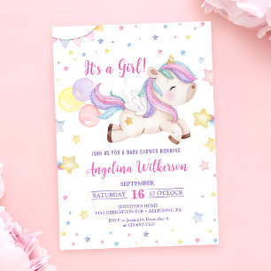 Niedliche Rainbow Unicorn Girl Baby Dusche Einladu Einladung