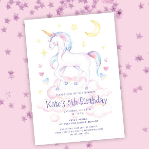 Niedliche Rainbow Unicorn Girl's Geburtstagsparty  Einladung