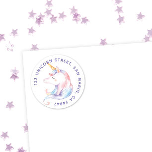 Niedliche Rainbow Unicorn Girls   Round-Address-La Runder Aufkleber
