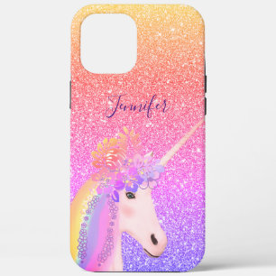 Niedliche Rainbow Unicorn Imitate Glitzer Monogram Case-Mate iPhone Hülle