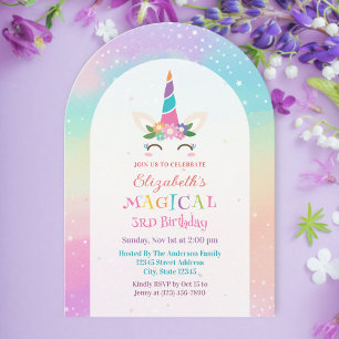 Niedliche Rainbow Unicorn Magical Birthday Party Einladung