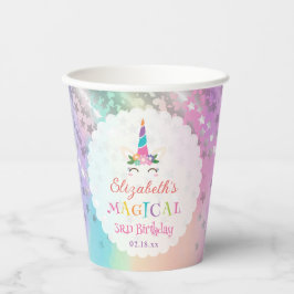 Niedliche Rainbow Unicorn Magical Birthday Party Pappbecher