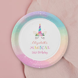 Niedliche Rainbow Unicorn Magical Birthday Party Pappteller