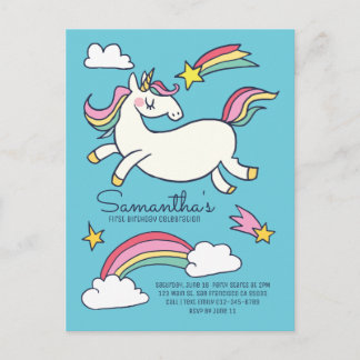Niedliche Rainbow Unicorn Stars Einladung am Gebur