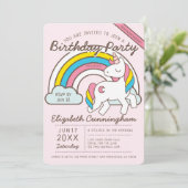 Niedliche Rainbow Unicorn Virtual Birthday Party Einladung (Stehend Vorderseite)