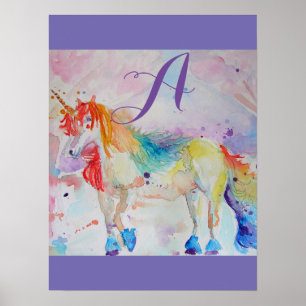 Niedliche Rainbow Unicorn Wasserfarben Girls indiv Poster