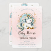 Niedliche Rainbows Stars Unicorn Kinderdusche Einladung (Vorne/Hinten)