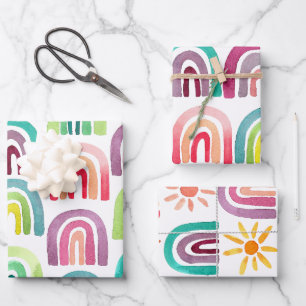 Niedliche Rainbows & Suns Geburtstagsparty Geschenkpapier Set