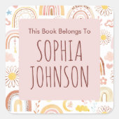 Niedliche Rainbows und Daisy Blume Buchzeichen Quadratischer Aufkleber (Vorderseite)