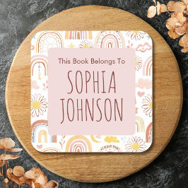 Niedliche Rainbows und Daisy Blume Buchzeichen Quadratischer Aufkleber