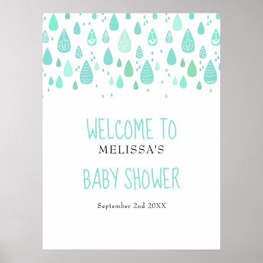 Niedliche Raindrops Kinderdusche / Sprinkle Begrüß Poster (Vorne)