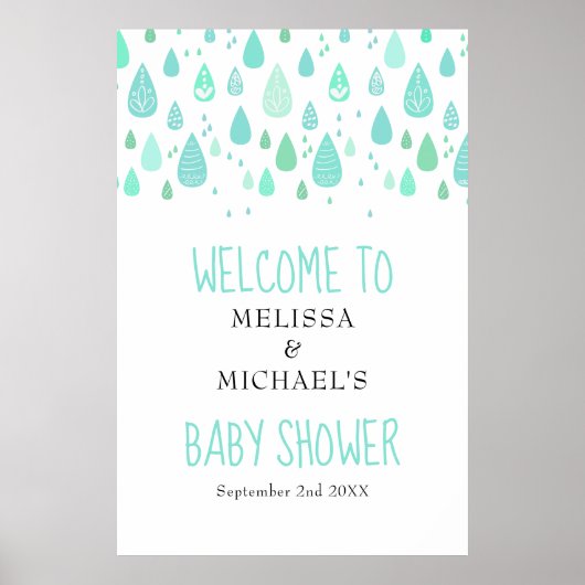 Niedliche Raindrops Kinderdusche / Sprinkle Empfan Poster (Vorne)