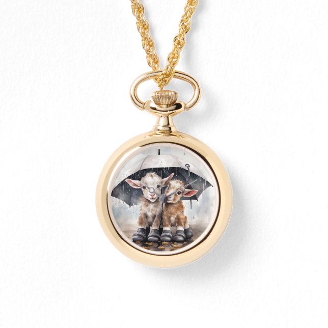 Niedliche Rainy-Day-Ziegen Armbanduhr (Vorderseite)