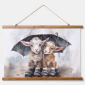 Niedliche Rainy-Day-Ziegen Wandteppich Mit Holzrahmen (Vorderseite 2)