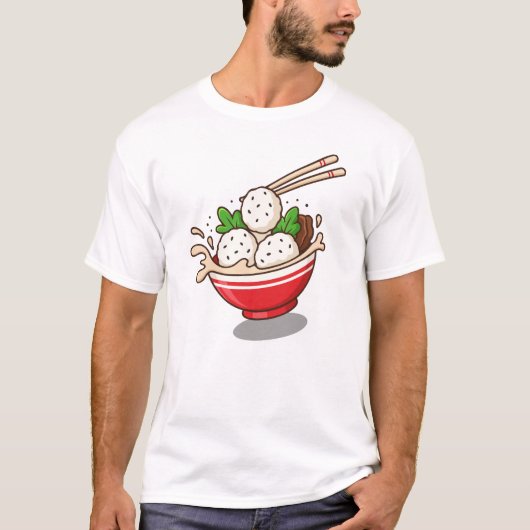 Niedliche Ramen Bowl Illustration mit Riesenballen T-Shirt (Vorderseite)