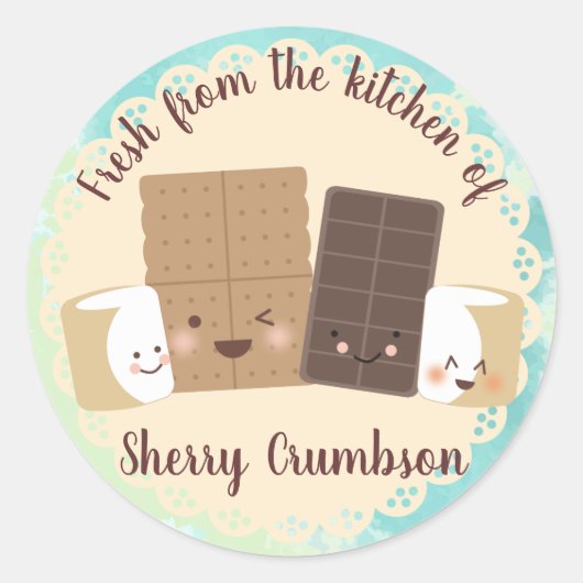 Niedliche Räuchermarshmallows aus der Etikettenküc Runder Aufkleber (Vorderseite)