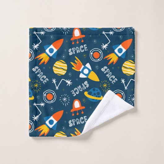 Niedliche Raumabenteuermuster Badhandtuch Set (Waschlappen)