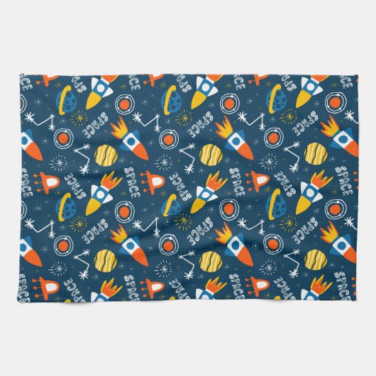 Niedliche Raumabenteuermuster Geschirrtuch (Horizontal)