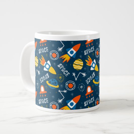 Niedliche Raumabenteuermuster Jumbo-Tasse (Vorderseite Links)