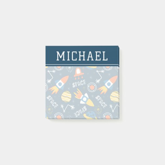 Niedliche Raumabenteuermuster Post-it Klebezettel (Vorderseite)