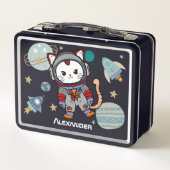 Niedliche Raumkatze Metall Brotdose (Rückseite)