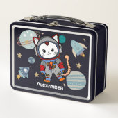 Niedliche Raumkatze Metall Brotdose (Vorderseite)