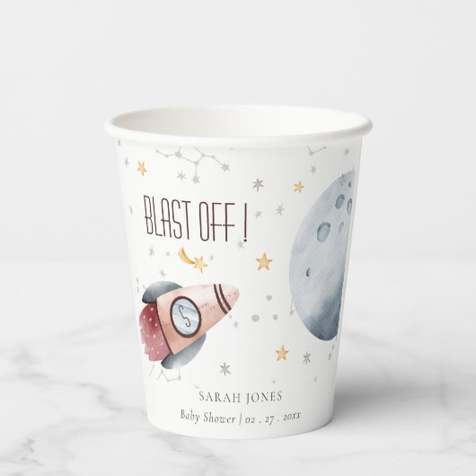 Niedliche Raumsonde Starry Planet Rocket Baby Dusc Pappbecher (Rückseite)