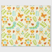 Niedliche Raupe und Blumen Geschenkpapier (Flach)