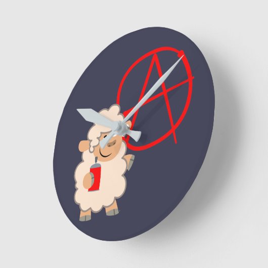 Niedliche Rebellische Cartoon Schafe Runde Wanduhr (Winkel)