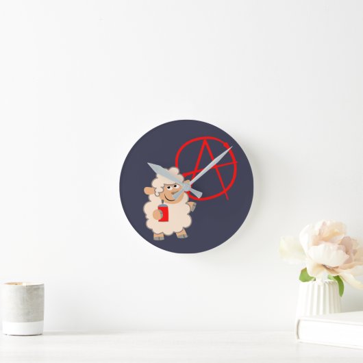 Niedliche Rebellische Cartoon Schafe Runde Wanduhr (Zuhause)
