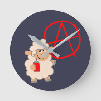 Niedliche Rebellische Cartoon Schafe Runde Wanduhr