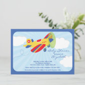 Niedliche Red Airplane Boy Baby Shower Einladung (Stehend Vorderseite)