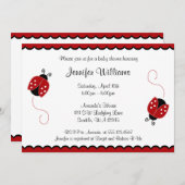 Niedliche Red and Black Ladybugs Baby Dusche Einladung (Vorne/Hinten)