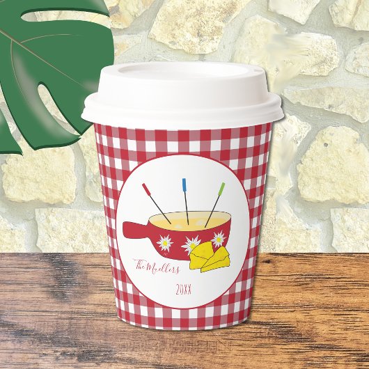 Niedliche Red and White Paper Cups mit Fondue Pot Pappbecher