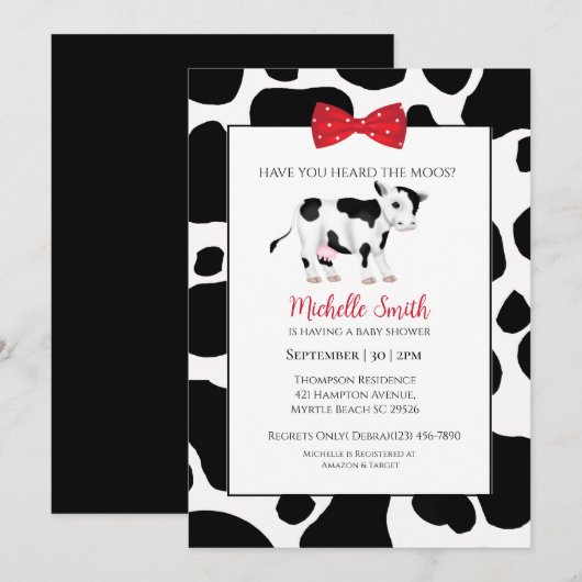 Niedliche Red Black Cow Print Baby Showskala Einladung (Vorne/Hinten)