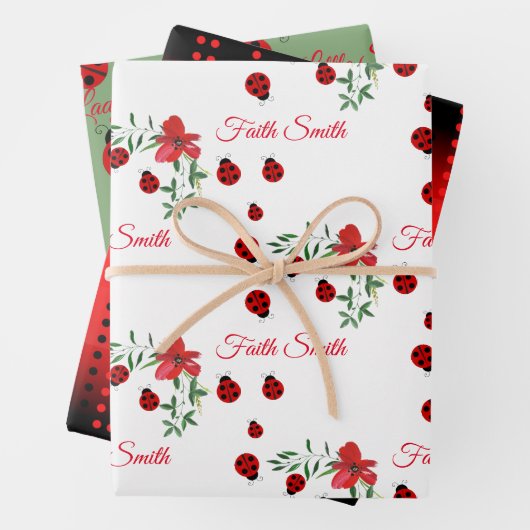 Niedliche Red & Black Ladybugs | Aquarellfarbene B Geschenkpapier Set (Beispiel)