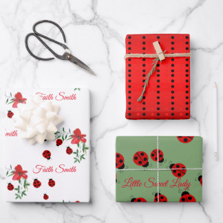 Niedliche Red & Black Ladybugs | Aquarellfarbene B Geschenkpapier Set