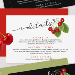 Niedliche Red Cherries Modern Script Wedding Detai Begleitkarte