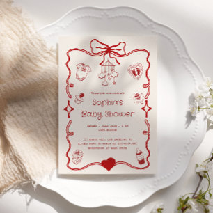 Niedliche Red & Creamy Baby Dusche für Mädchen ode Einladung