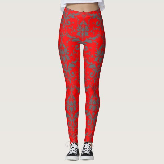 Niedliche Red Damask Muster Women's Workout Leggin Leggings (Vorderseite)