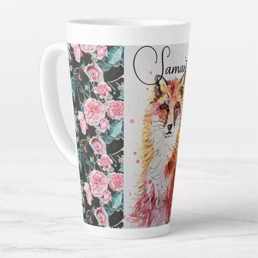 Niedliche Red Fox Animal Rose Aquarellfarbe Latte  Milchtasse (Linke Ecke)