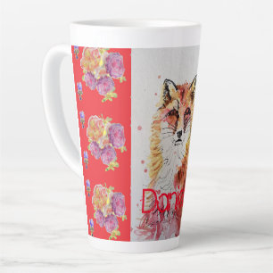 Niedliche Red Fox Animal Rose Aquarellfarbe Latte  Milchtasse
