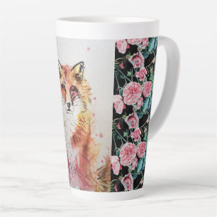 Niedliche Red Fox Animal Rose Aquarellfarbe Latte Milchtasse