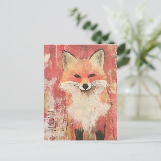 Niedliche Red Fox-Mischmedien Postkarte (Stehend Vorderseite)